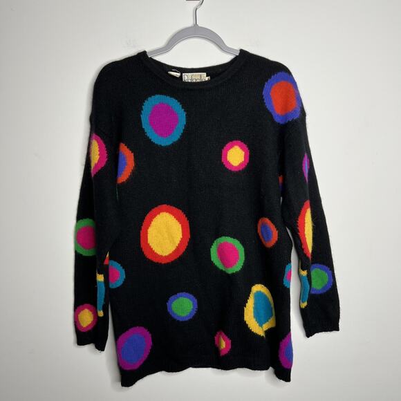 VINTAGE Rafaella Sweater Womens‎ Medium Black Angora Lambswool Polka Dot 90s - Picture 5 of 8